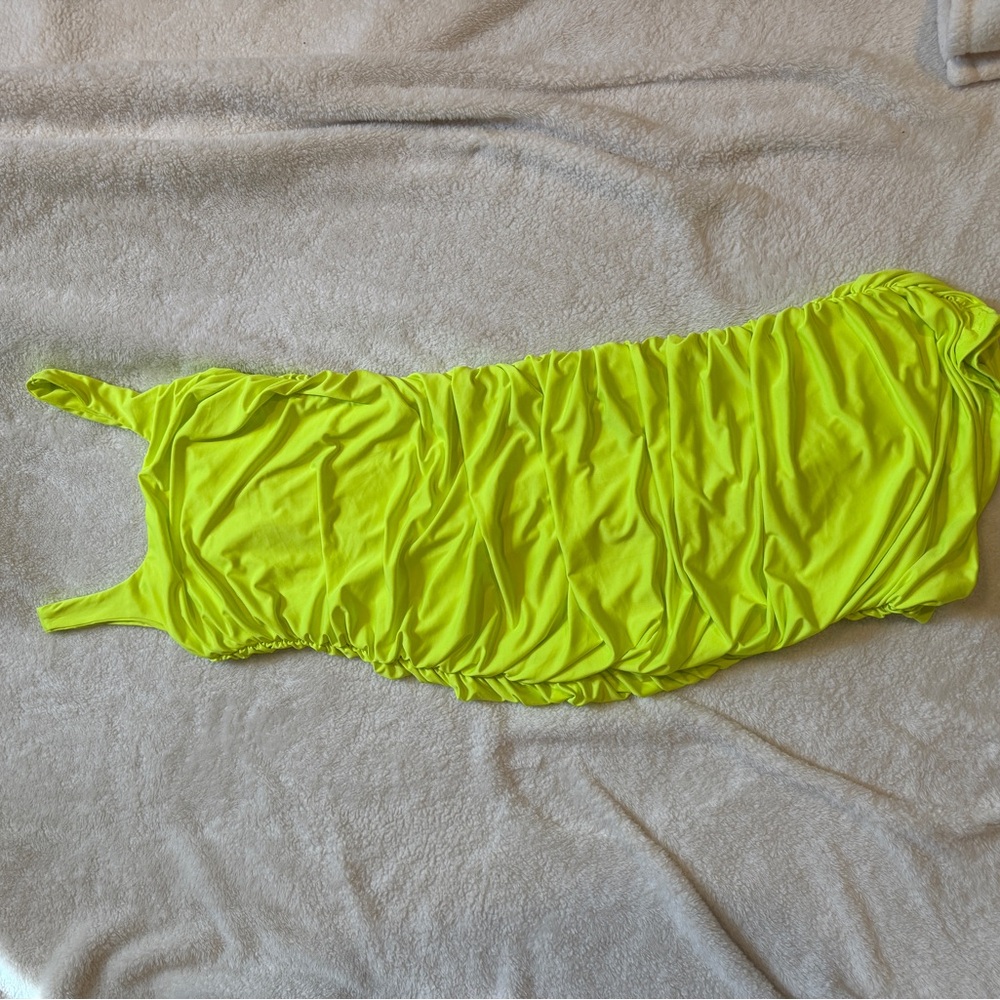 Express Neon Yellow Ruched Midi Dress - Picture 2 of 4